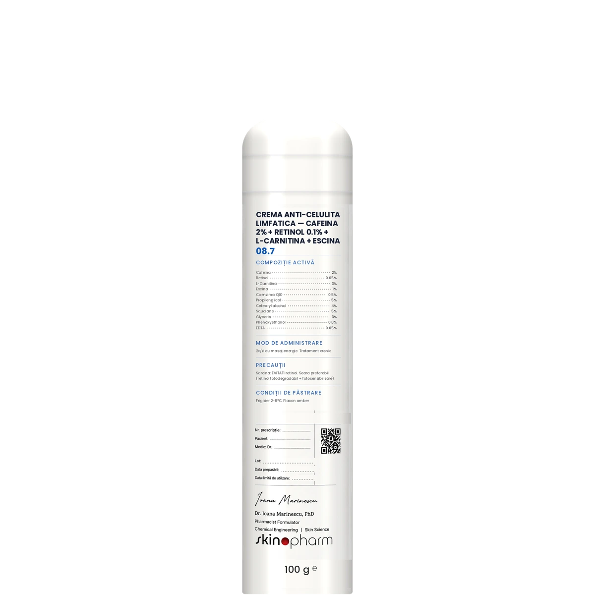 Crema Anti-Celulita Limfatica — Cafeina 2% + Retinol 0.1% + L-Carnitina + Escina