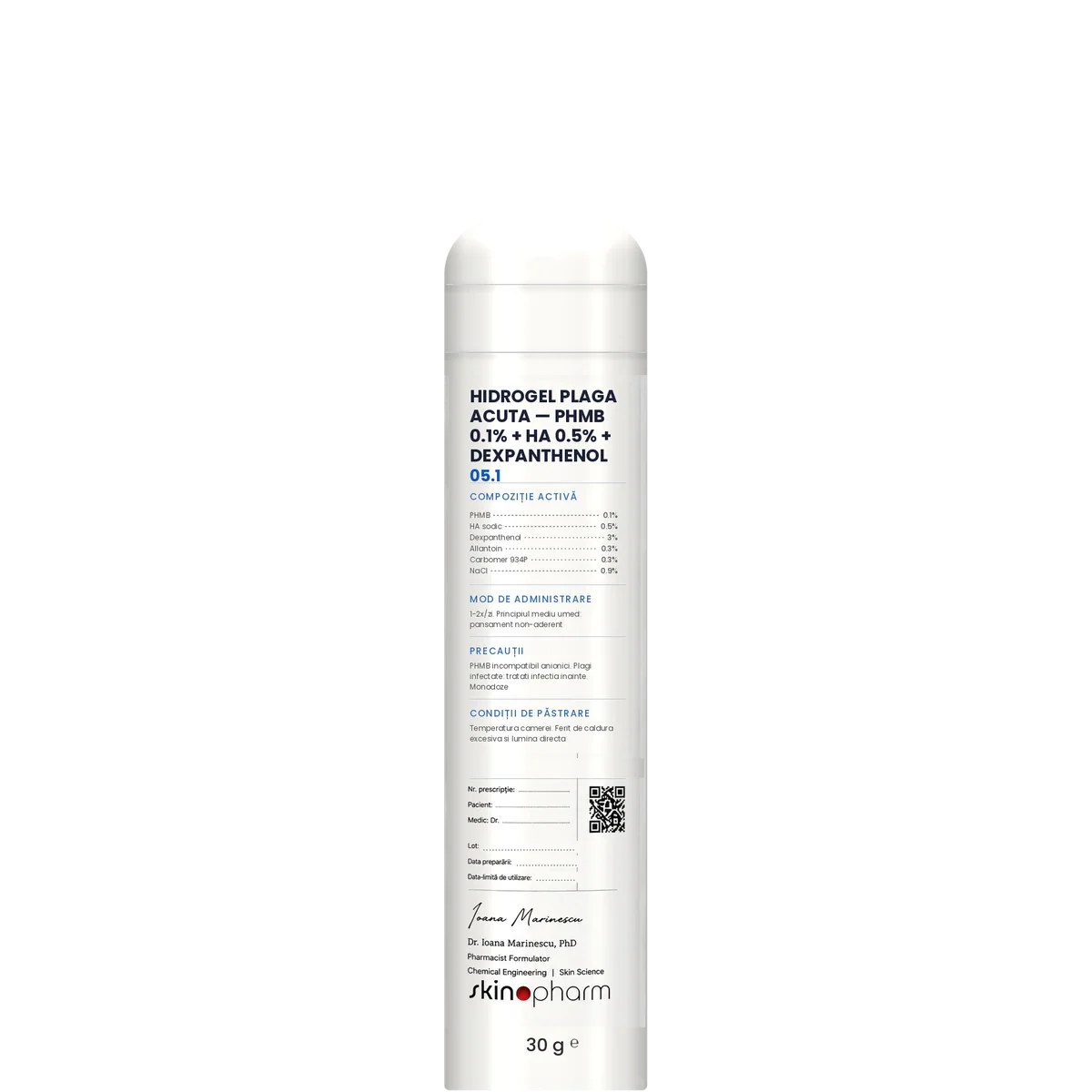 Preparat Magistral Hidrogel Plaga Acuta — PHMB 0.1% + HA 0.5% + Dexpanthenol SkinoPharm