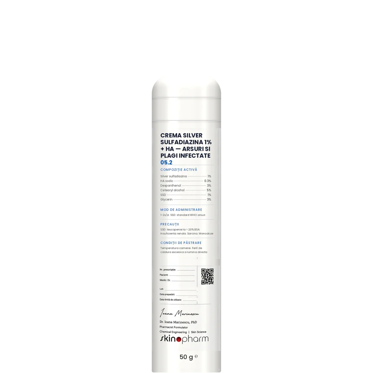 Preparat Magistral Crema Silver Sulfadiazina 1% + HA — Arsuri si Plagi Infectate SkinoPharm