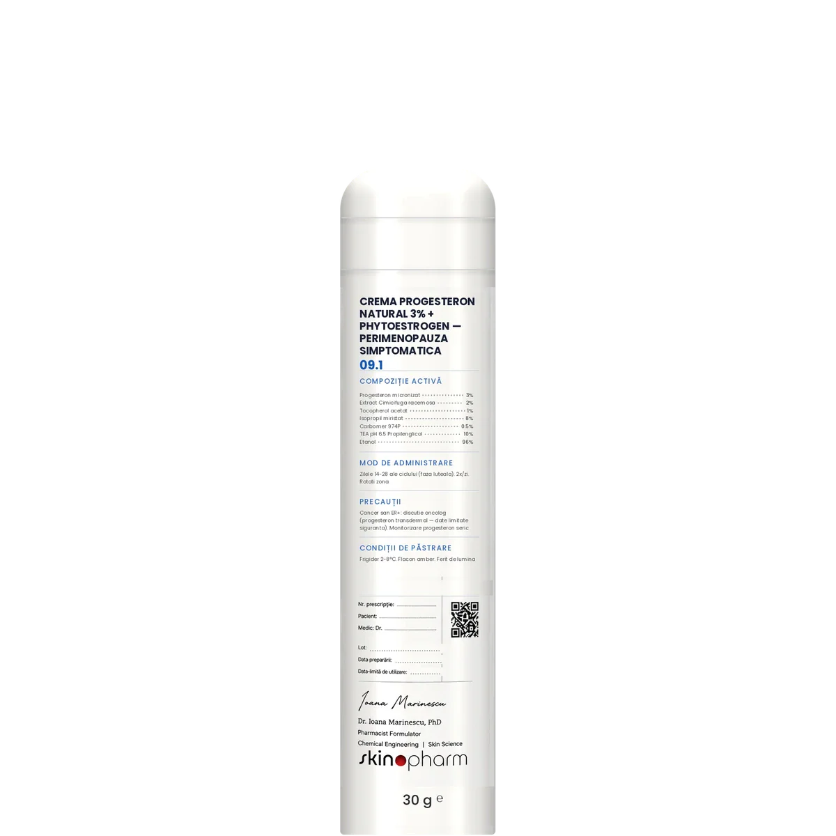 Preparat Magistral Crema Progesteron Natural 3% + Phytoestrogen — Perimenopauza Simptomatica SkinoPharm