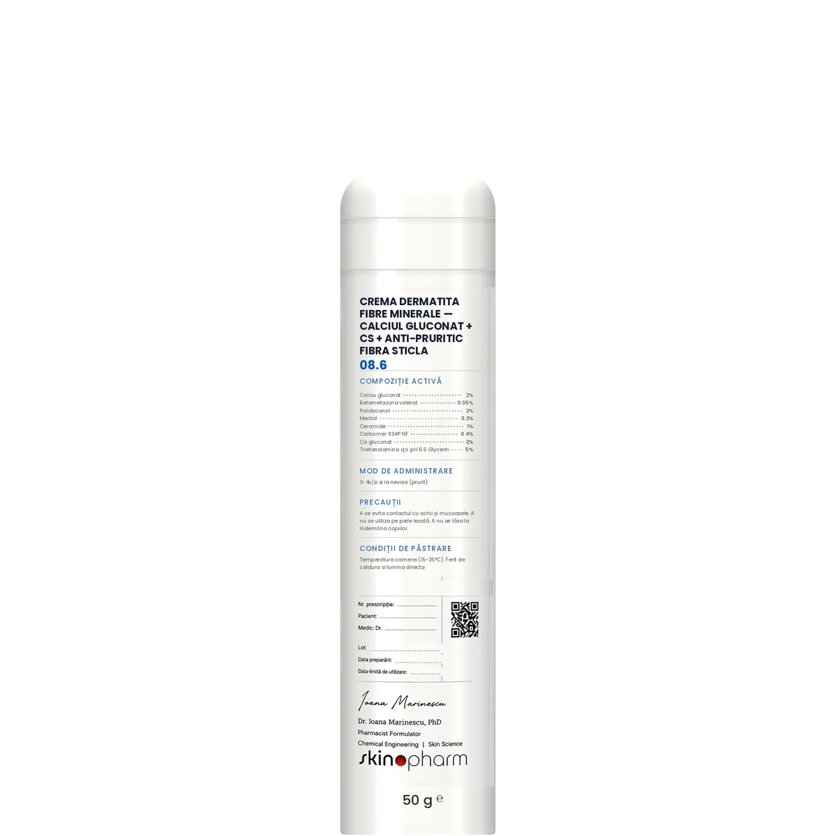 Preparat Magistral Crema Dermatita Fibre Minerale — Calciul Gluconat + CS + Anti-Pruritic Fibra Sticla SkinoPharm