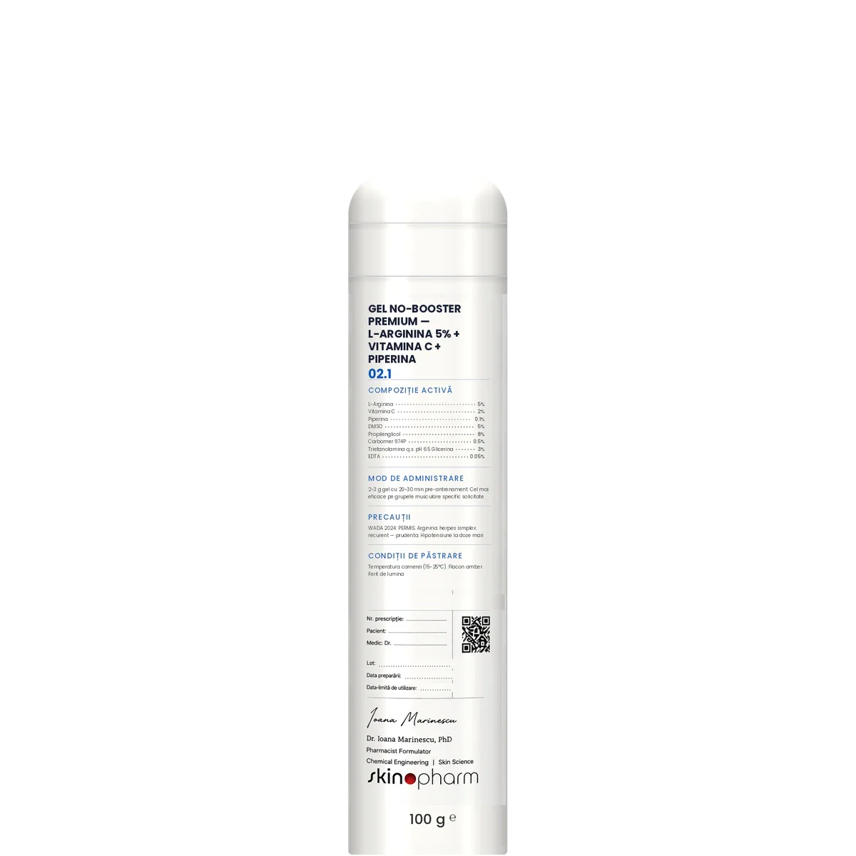 Preparat Magistral Gel NO-Booster Premium — L-Arginina 5% + Vitamina C + Piperina SkinoPharm
