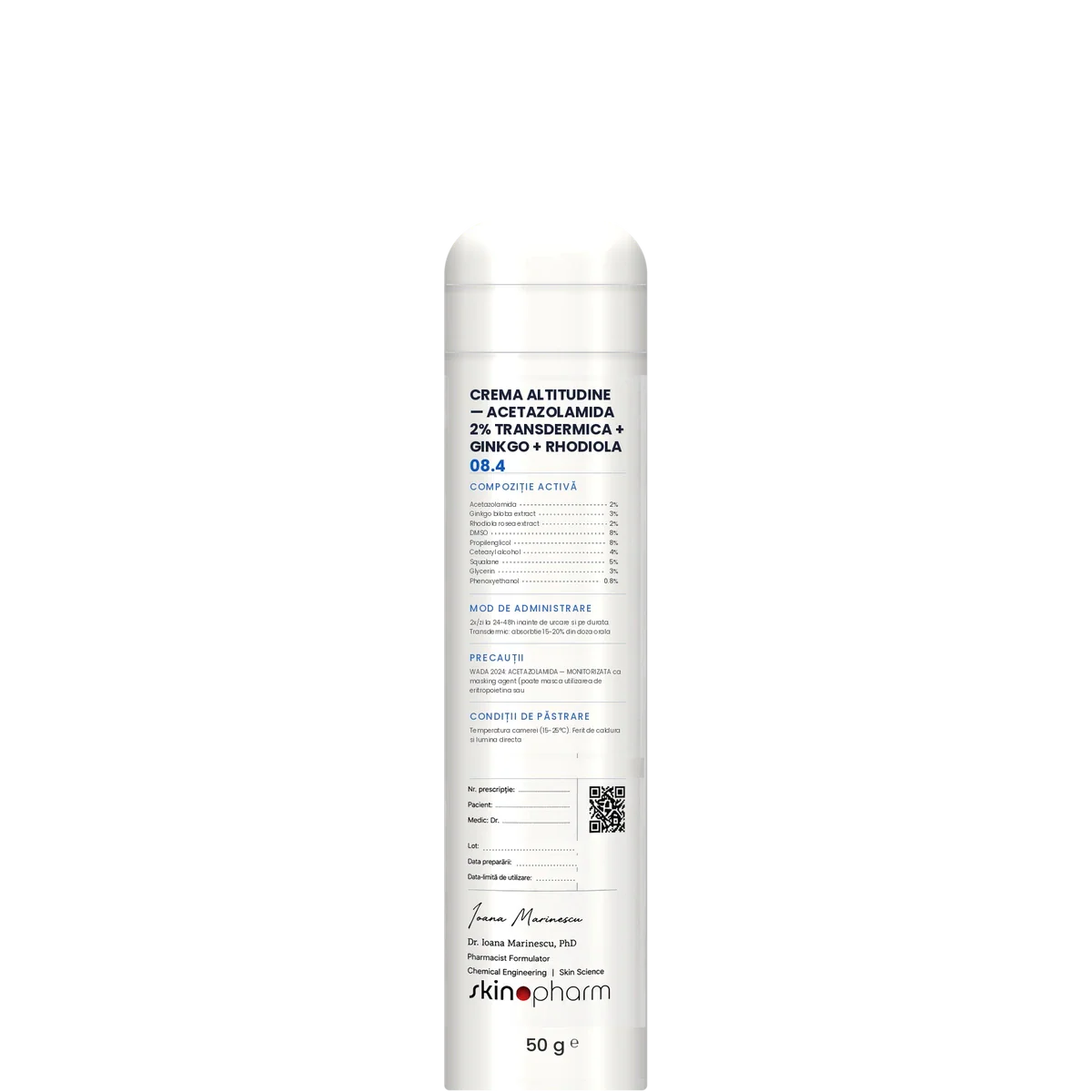 Preparat Magistral Crema Altitudine — Acetazolamida 2% Transdermica + Ginkgo + Rhodiola SkinoPharm