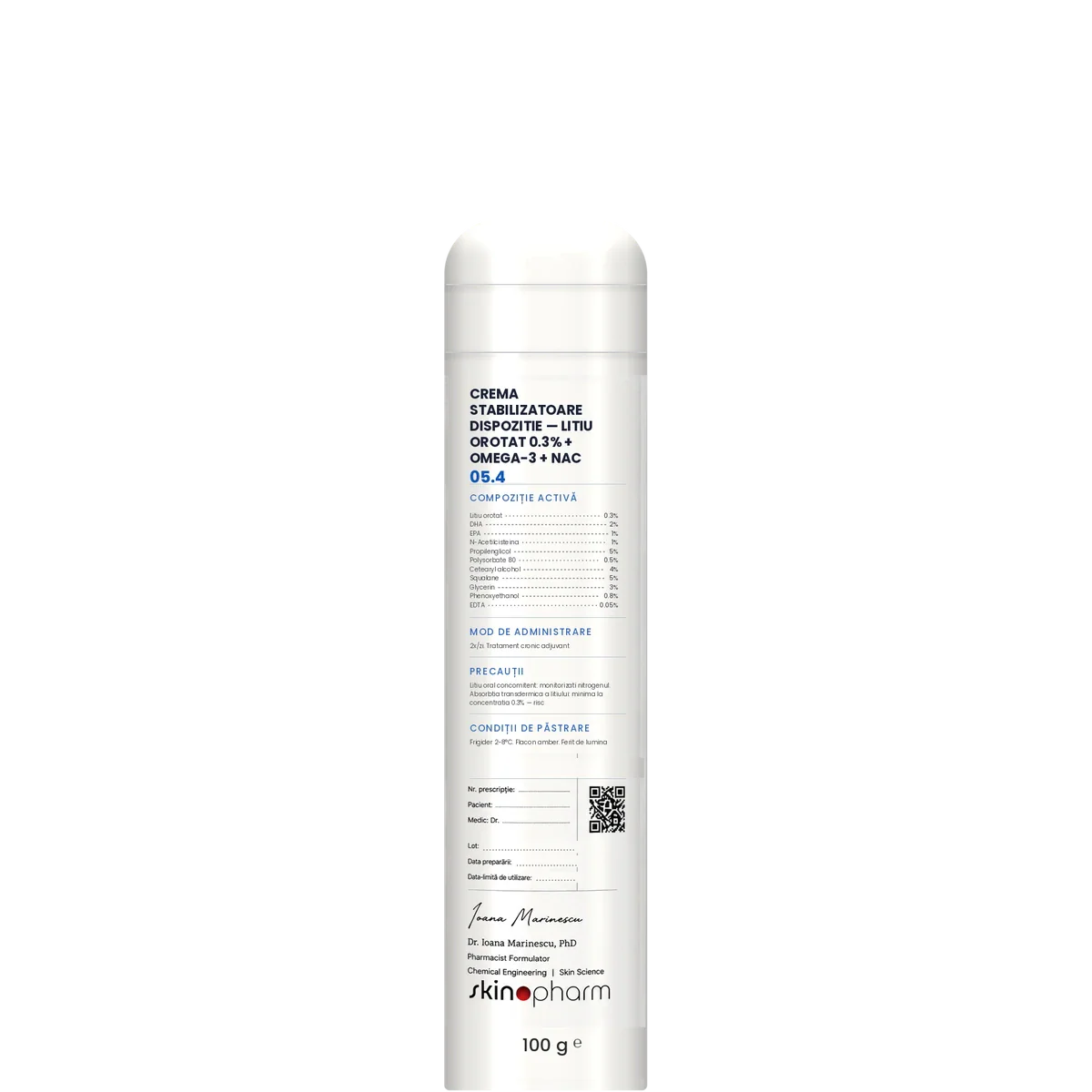 Preparat Magistral Crema Stabilizatoare Dispozitie — Litiu Orotat 0.3% + Omega-3 + NAC SkinoPharm
