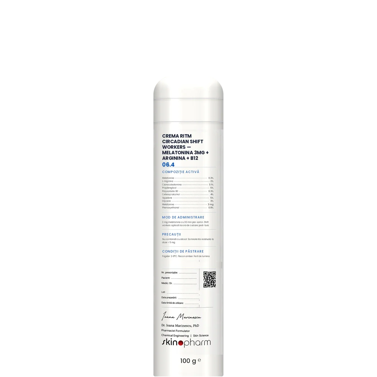 Preparat Magistral Crema Ritm Circadian Shift Workers — Melatonina 3mg + Arginina + B12 SkinoPharm