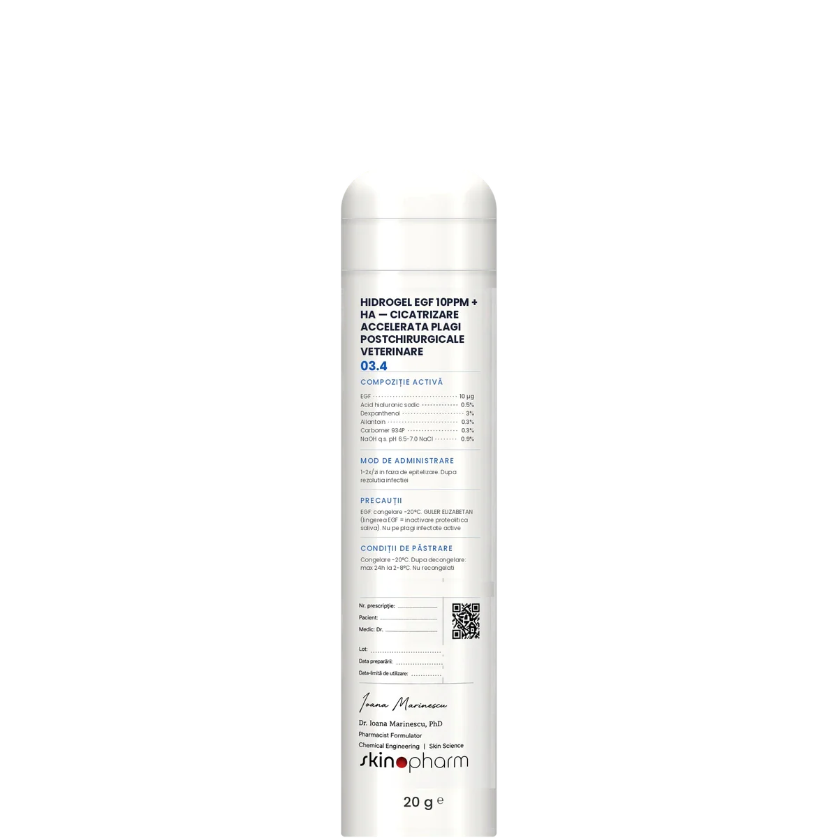 Preparat Magistral Hidrogel EGF 10ppm + HA — Cicatrizare Accelerata Plagi Postchirurgicale Veterinare SkinoPharm